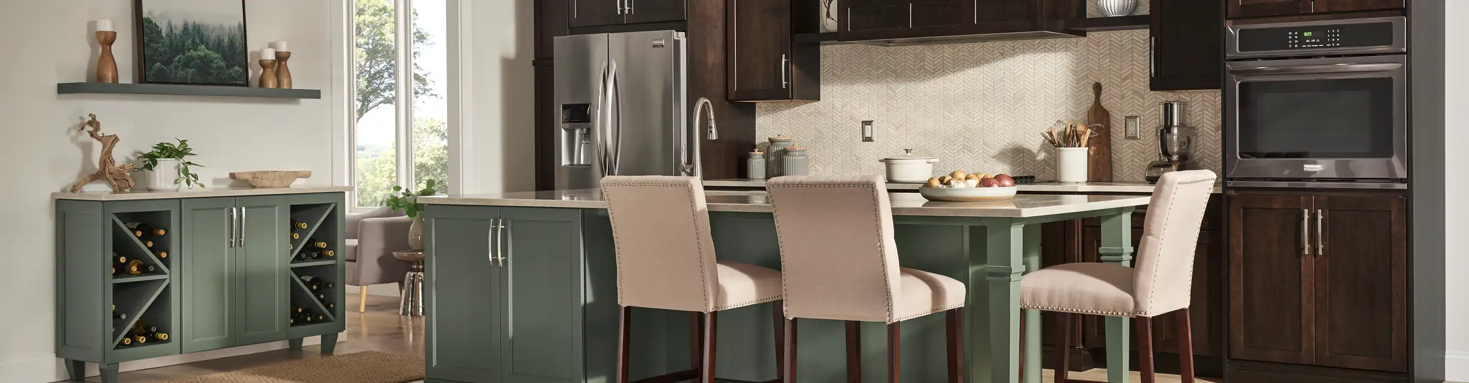 Modern kitchen with butcher block seating